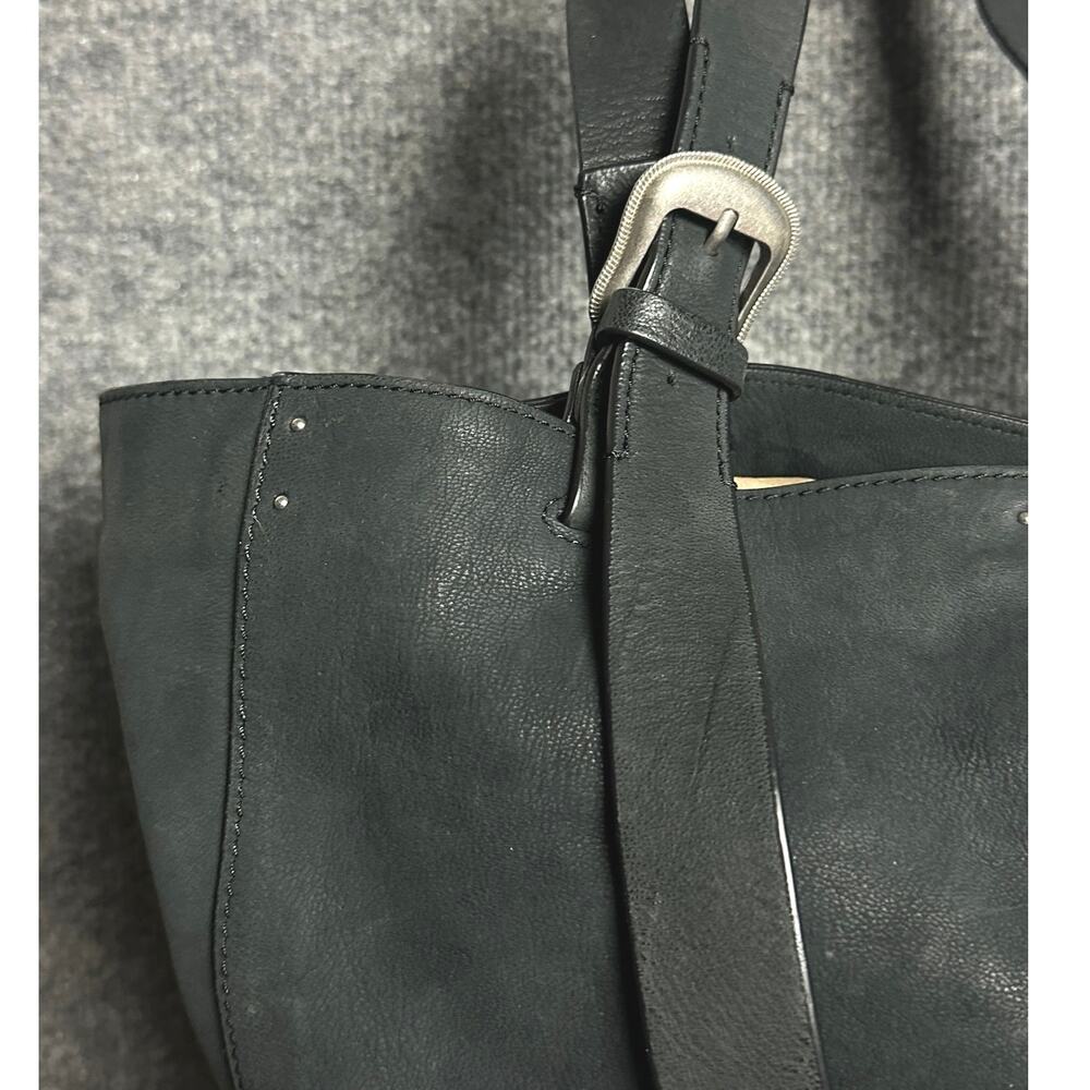 Lucky Brand Lysa leather tote asymmetrical straps buckle studs slouchy black - Picture 2 of 12